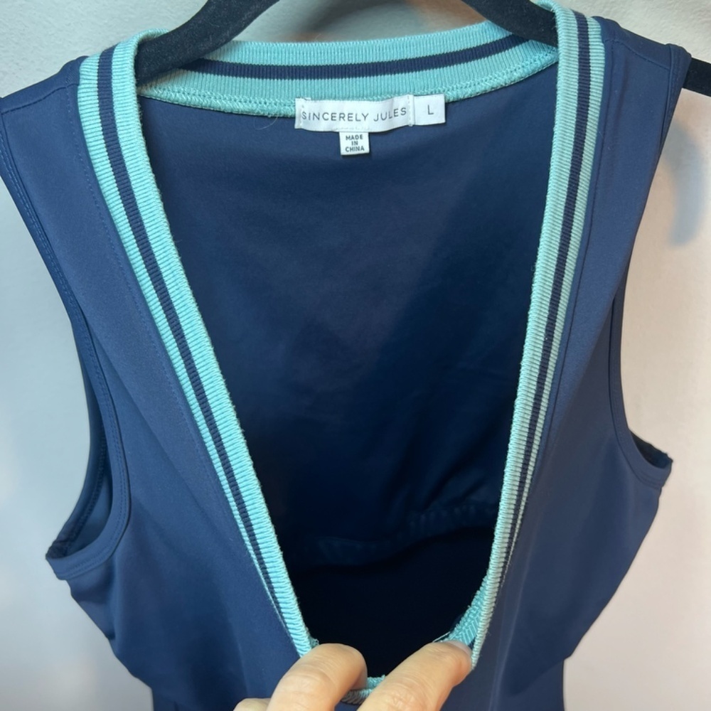 Sincerely Jules Athletic Dress Navy Blue V-Neck Shelf Bra Sleeveless Golf Large - Picture 6 of 12
